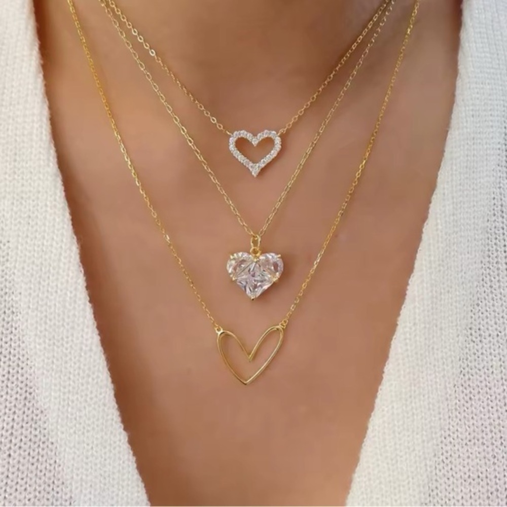Gold and Silver Heart Pendant Necklace Set